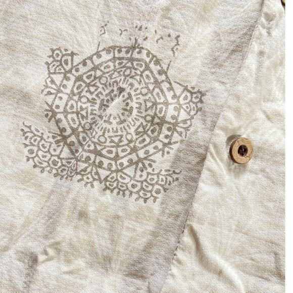 Tommy Bahama 100% Silk Hawaiian Shirt Button Down Cream Print Mens Large - Picture 5 of 7